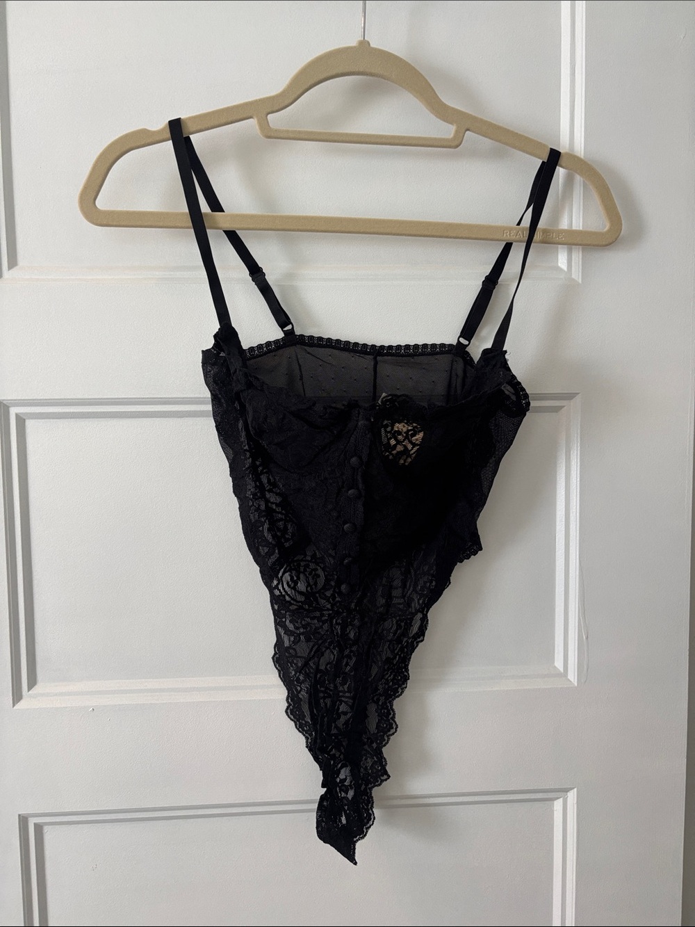 Cacique Black Lace Sheer Bodysuit Chemise